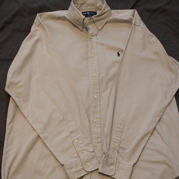 Ralph Lauren "Blake" Polo Button-down Long-Sleeved Shirt, Khaki, Men's size L - Picture 1 of 7